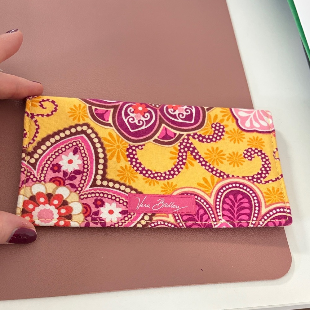 Vera Bradley Checkbook Cover: Floral Pink and Yellow Wallet